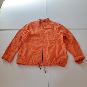 Chicos Jacket Womens 3 XL Orange Linen Full Zip Drawstring Lightweight Coat